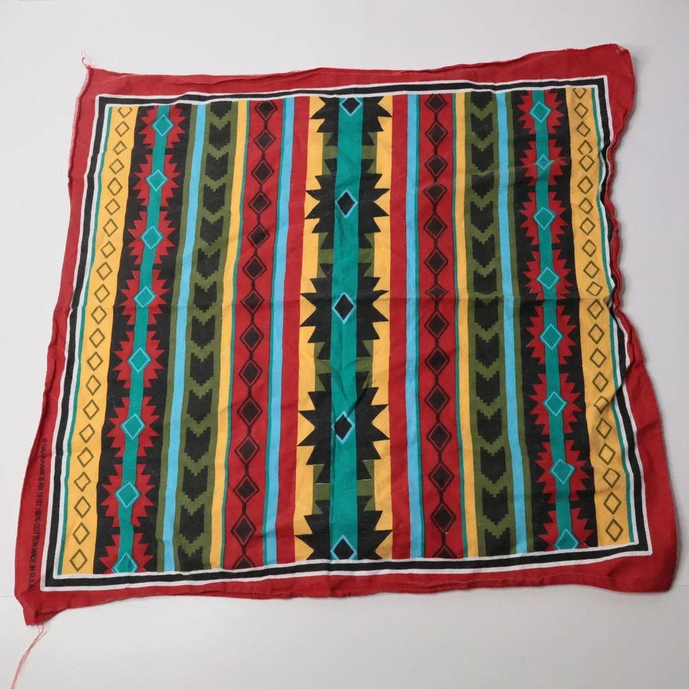 Hav-A-Hank Vintage Southwestern Bandana Red‎ Geometric Aztec Cotton Made in USA